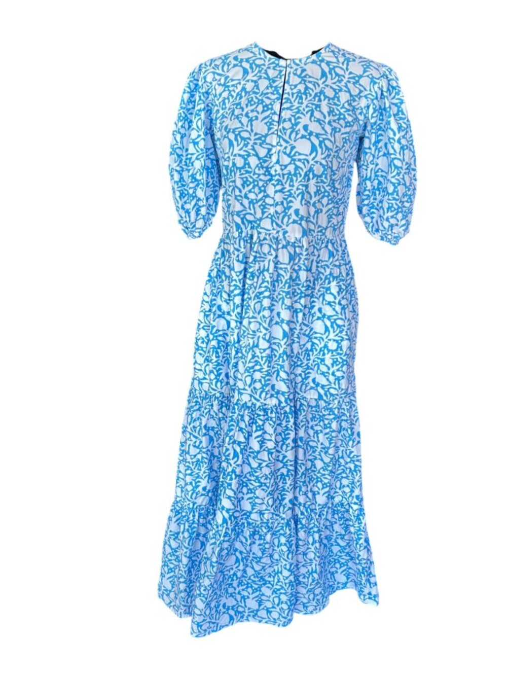 Oliphant Blue Block Print Tiered Maxi XS - Picture 2 of 7
